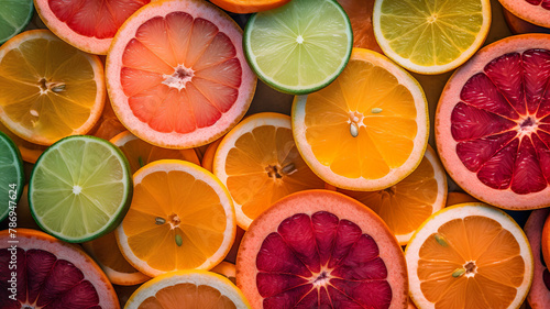 Vibrant Fruit Slices Close Up Pattern Background - Generative AI