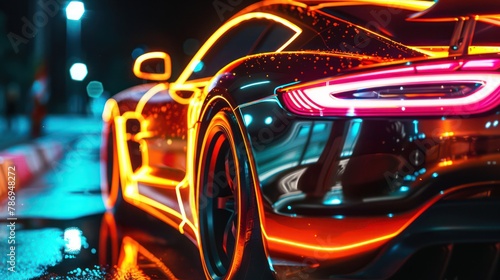 Glowing neon lights on a sleek sports car