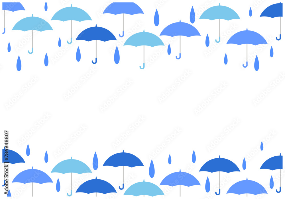 梅雨景色の雨が降る傘パターン背景10青色