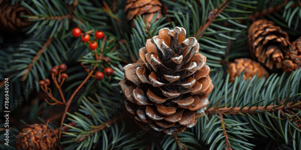 Close up of a pine cone on a tree, suitable for nature themes Close up of a pine cone on a tree, suitable for nature themes