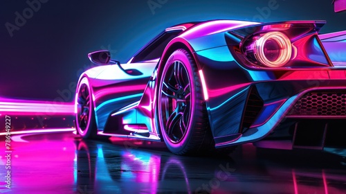 Futuristic neon-lit supercar in vivid colors photo