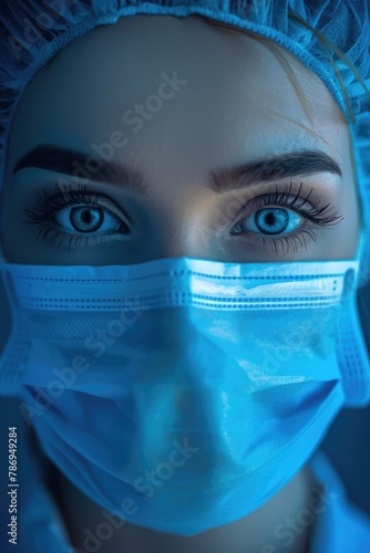 Close-up of a person wearing a surgical mask. Suitable for medical and health-related concepts