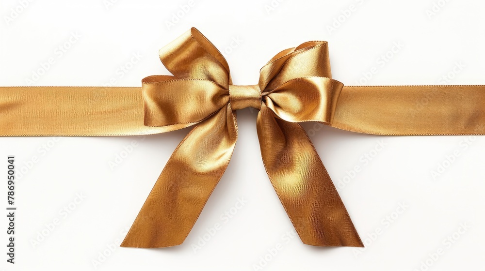 Elegant gold ribbon with a bow on a clean white background. Ideal for gift wrapping or festive decorations Elegant gold ribbon with a bow on a clean white background. Ideal for gift wrapping or festive decorations