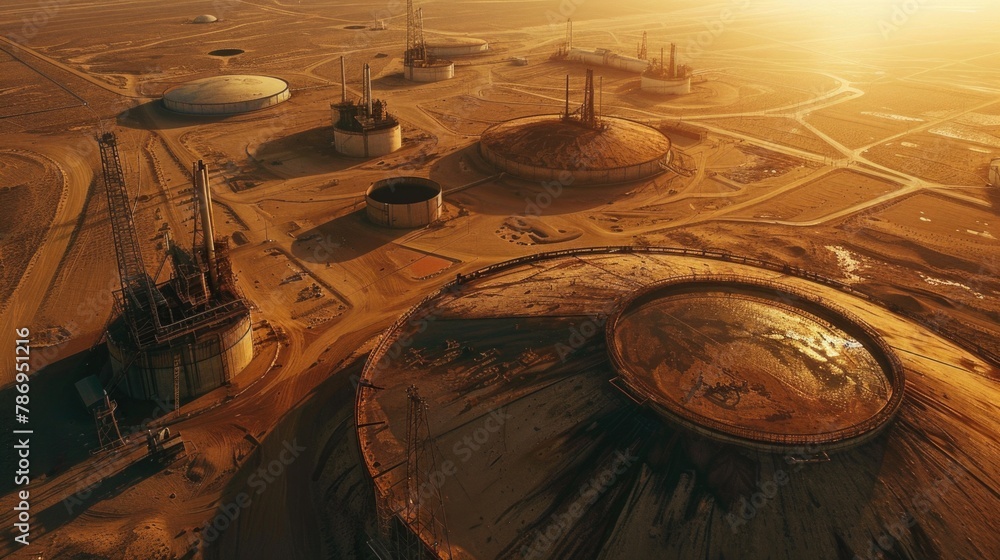 Aerial view of an oil refinery in the desert, perfect for industrial concepts