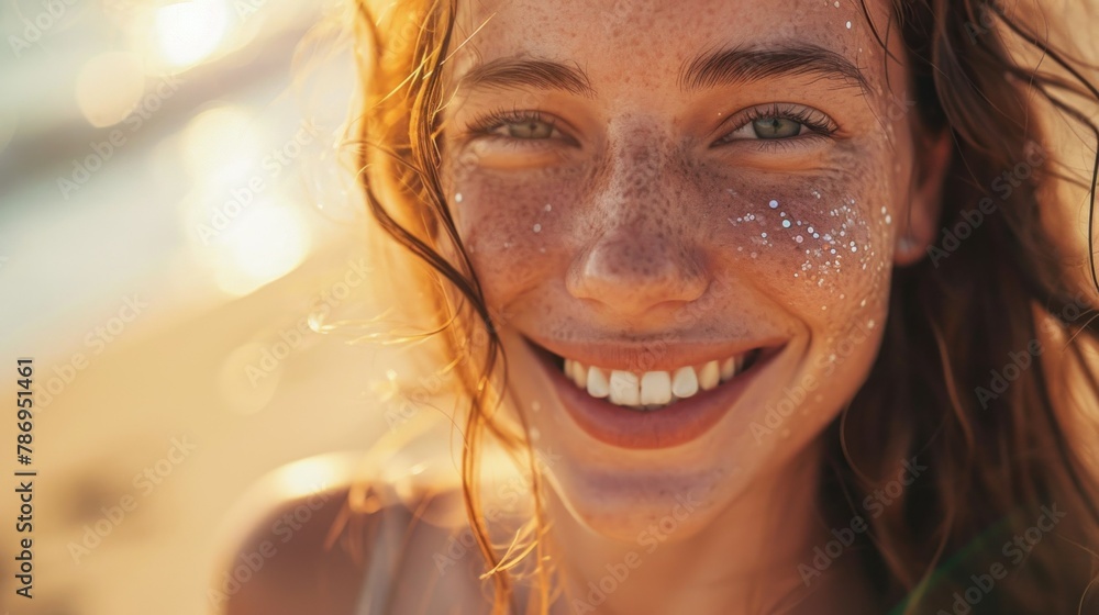 Portrait of beautiful mature woman in casual wearing straw hat at seaside. Cheerful young woman smiling at beach during summer vacation. Happy girl with red hair and freckles enjoying the sun Portrait of beautiful mature woman in casual wearing straw hat at seaside. Cheerful young woman smiling at beach during summer vacation. Happy girl with red hair and freckles enjoying the sun