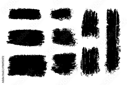 Brush strokes. Vector paintbrush set. Grunge design elements. Rectangle text boxes. Dirty distress texture banners.