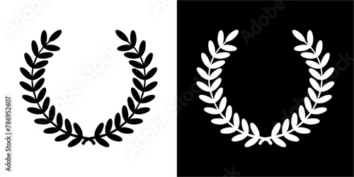 laurel wreath with laurel Vector Circular foliate laurels branches. Laurel wreath silhouette. Trophy crest. Greek olive branch award, winner round emblem photo