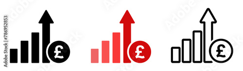 Cost increase vector symbols. Pound increase vector icons set