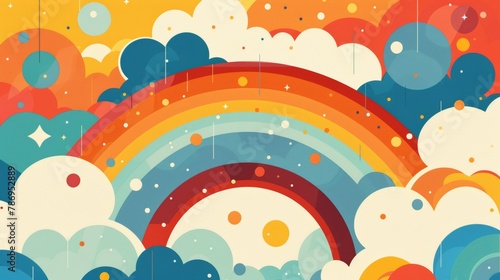 Vector style rainbow clouds in geometric abstraction, bright, clean 60s inspired colors, retro look photo