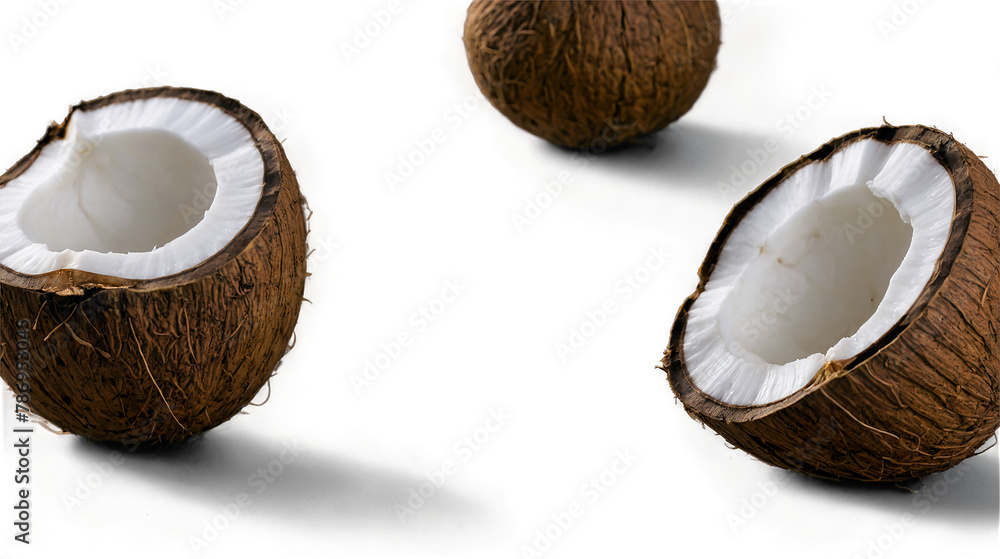 Halved Coconuts with Visible White Flesh Halved Coconuts with Visible White Flesh