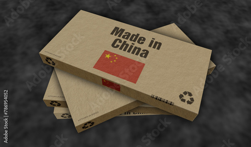 Made in China box pack 3d illustration