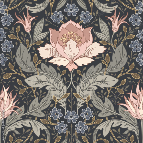 Retro pattern. Floral seamless pattern. Hand drawn plants.
