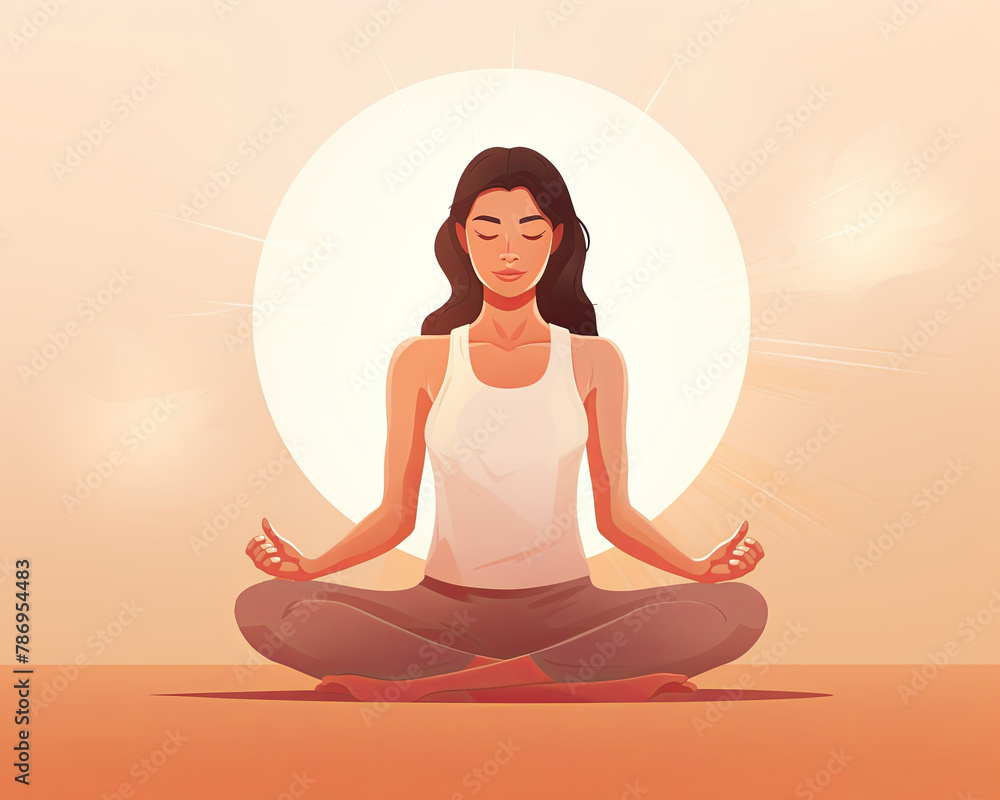 A woman is meditating with her eyes closed and hands in the air