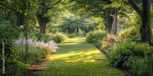 Lush English garden during summer.