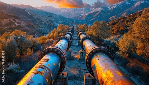 A view of the gas pipeline from a high point: an impressive infrastructure landscape photo