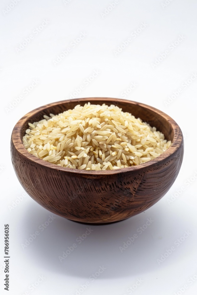 Wooden bowl filled with rice, versatile image for food and cooking concepts Wooden bowl filled with rice, versatile image for food and cooking concepts