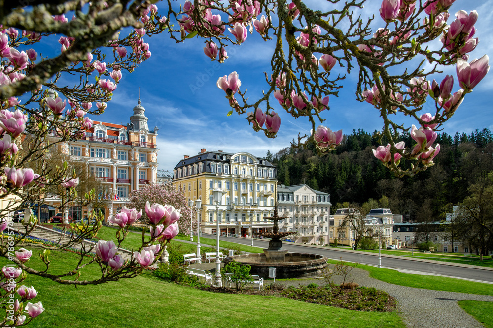 Goethe Square, the heart of Marianske Lazne (Marienbad) – a world-renowned UNESCO-listed spa town in the Karlovy Vary region, Czech Republic, Europe.