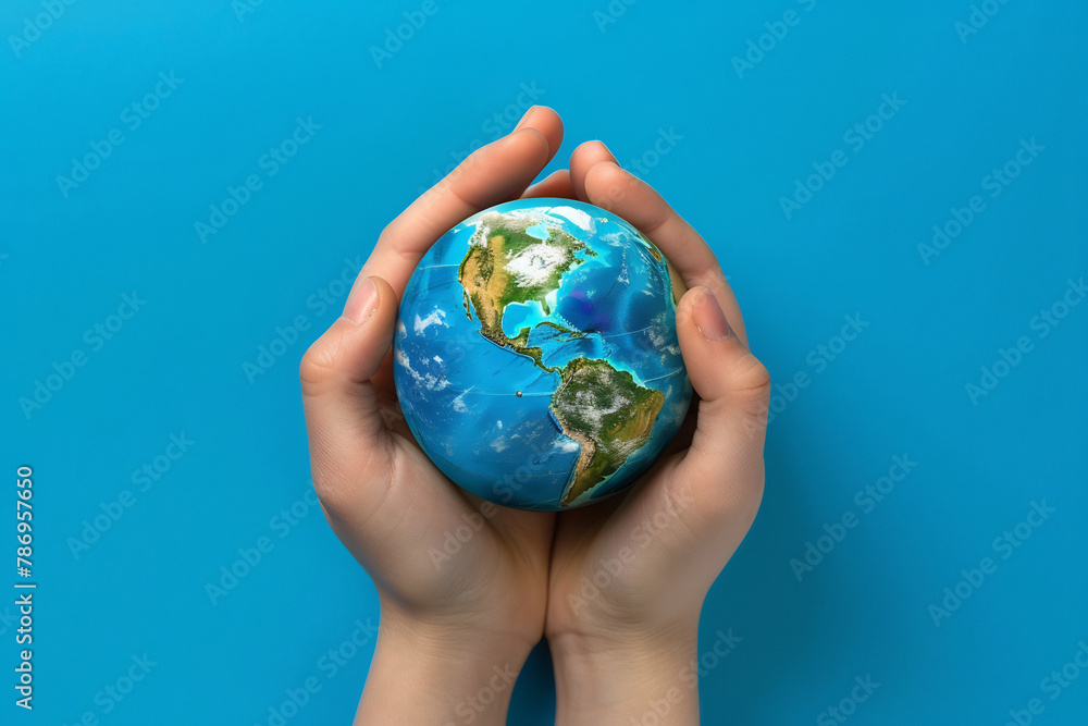 Hands Gently Holding a Miniature Earth, Representing Protection and Stewardship of Our Planet, Global Care Hands Gently Holding a Miniature Earth, Representing Protection and Stewardship of Our Planet, Global Care