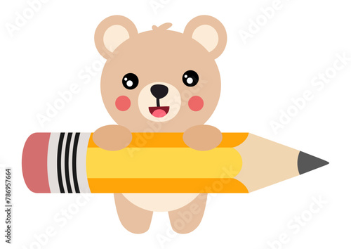 Cute teddy bear holding a big pencil