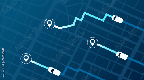 Transportation delivery, map location. Background road map with distance data. Vector illustration transport logistics, tourism navigation.