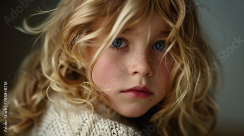 Close up portrait of a child with blonde hair. Perfect for family and parenting related projects