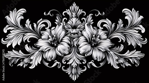 Intricately designed classic border with floral and scroll motifs in black and white for a vintage and elegant touch.