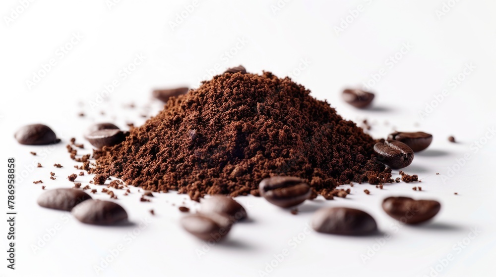 A pile of coffee beans next to a pile of ground coffee. Ideal for coffee shop or cafe concepts A pile of coffee beans next to a pile of ground coffee. Ideal for coffee shop or cafe concepts
