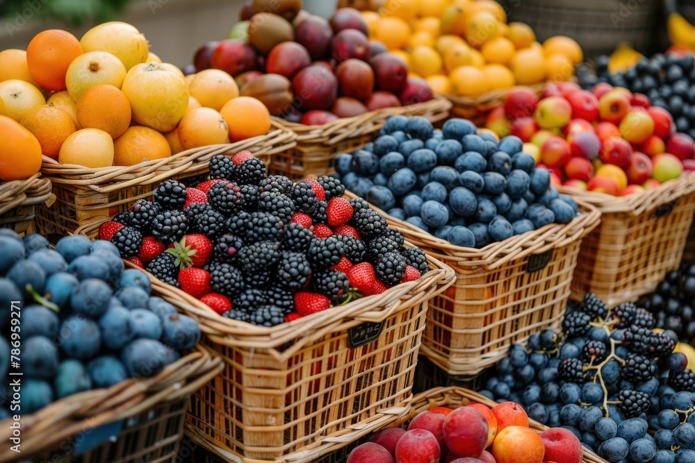 Juicy and fresh fruits galore: a gourmet paradise on the store counter Juicy and fresh fruits galore: a gourmet paradise on the store counter