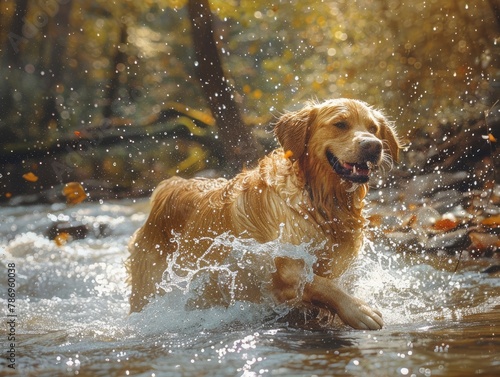 Laprado dogs running in the creek