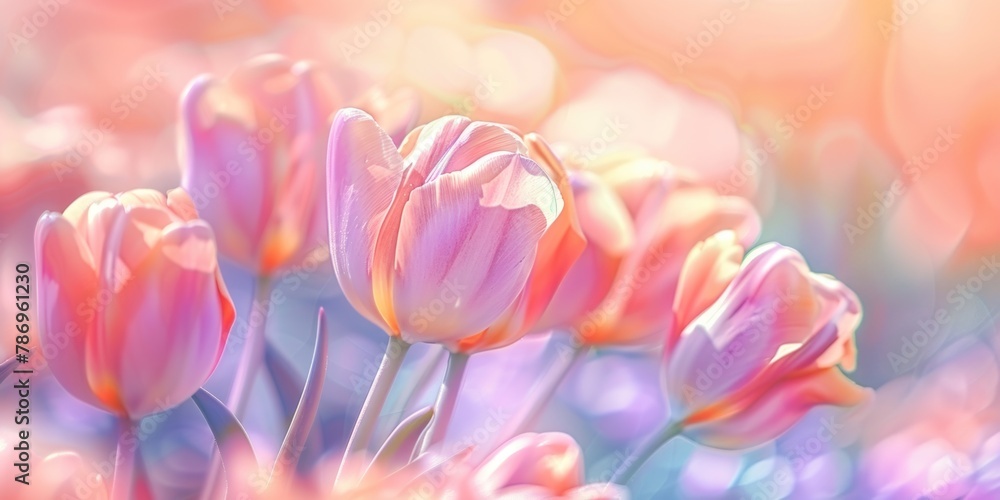 Beautiful pink tulips blooming in a field, perfect for springtime designs