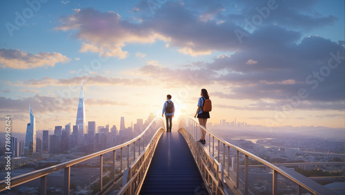 mother and baby on bridge