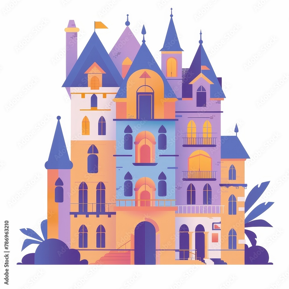 A colorful building with a blue roof and yellow trim A colorful building with a blue roof and yellow trim