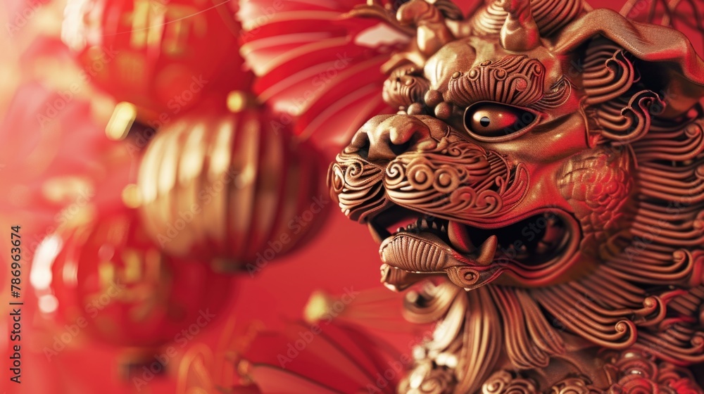 Fototapeta premium Detailed close up of a lion statue. Suitable for architectural projects