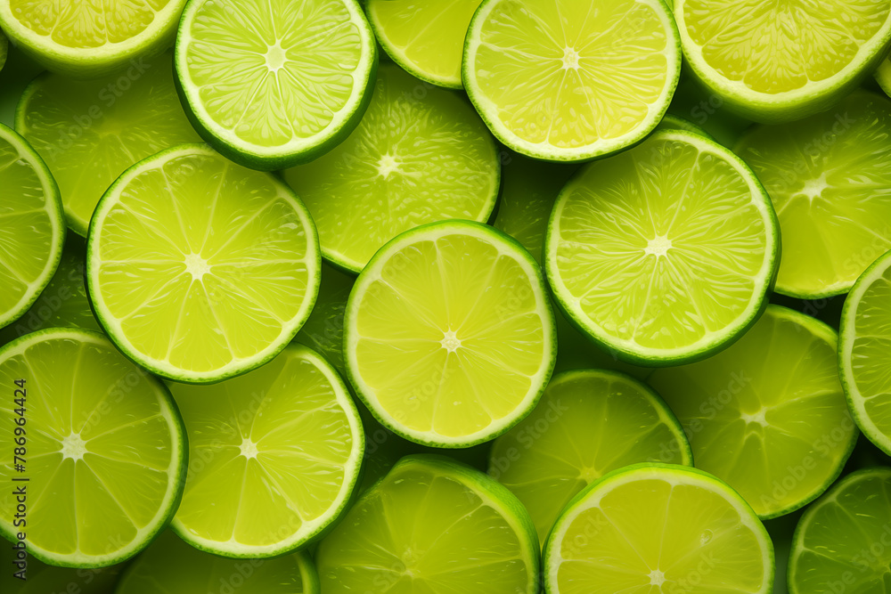 A pile of lime slices viewed from above perfect for background