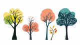 Set of Four Trees. Abstract colorful silhouettes