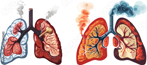 Healthy and unhealthy lungs, tobacco and pollution harm concept