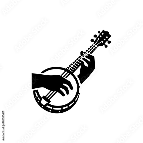 Rustic Rhythms: Black Vector Silhouette of a Banjo, Icon of Bluegrass and Folk Music- Banjo illustration- minimalist banjo vector silhouette.