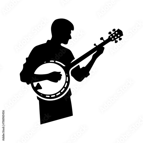 Rustic Rhythms: Black Vector Silhouette of a Banjo, Icon of Bluegrass and Folk Music- Banjo illustration- minimalist banjo vector silhouette.