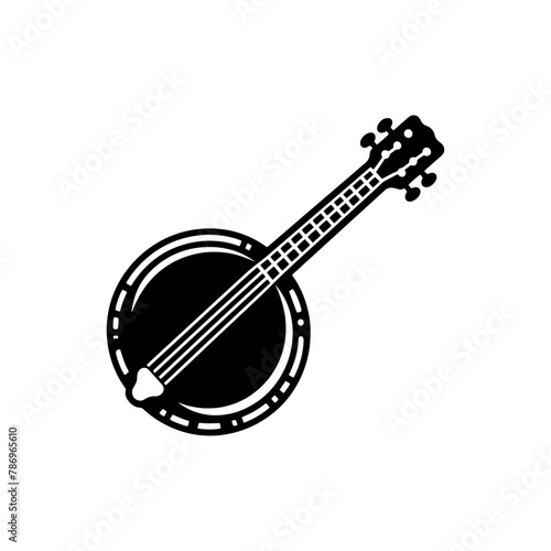 Rustic Rhythms: Black Vector Silhouette of a Banjo, Icon of Bluegrass and Folk Music- Banjo illustration- minimalist banjo vector silhouette.