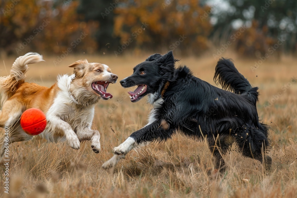 Fototapeta premium Two dog having a nice time together, jump