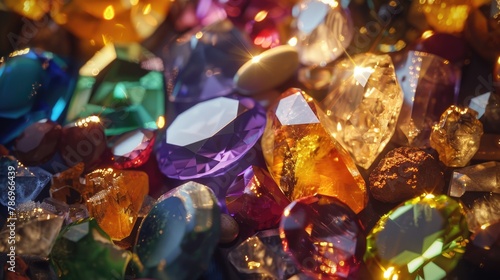 Close-up view of various colored gems, ideal for jewelry or luxury concept