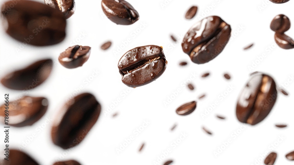 Coffee beans flying through the air, perfect for coffee shop promotions. Coffee beans flying through the air, perfect for coffee shop promotions.