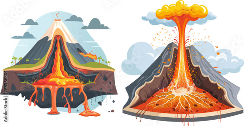 Vector infographic of volcano eruption and magma illustration