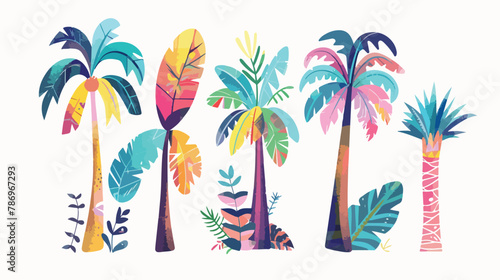 Four abstract Palms. Short and tall trees. Different illustration © RedFish