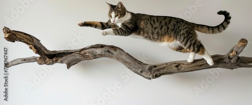 Graceful leaps over driftwood obstacles, showcasing the cat's agility, professional photography and light, Summer Background © Moon Art Pic