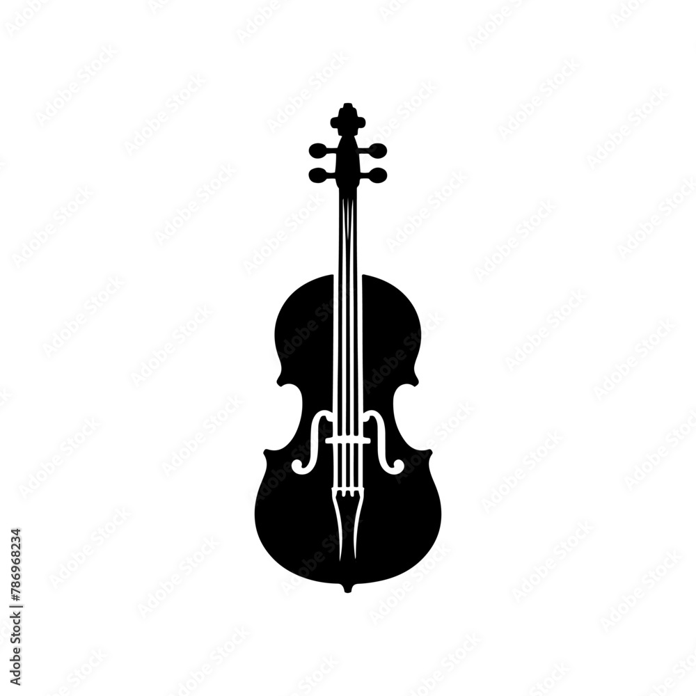 Black Vector Silhouette of a Cello, Symbolizing Classical Elegance and Rich Tones- Cello illustration- cello black vector silhouette