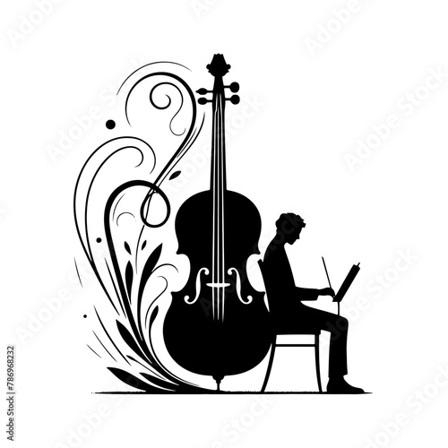 Black Vector Silhouette of a Cello, Symbolizing Classical Elegance and Rich Tones- Cello illustration- cello black vector silhouette