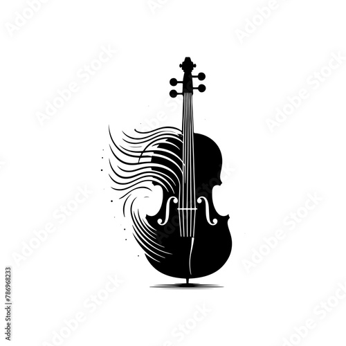 Black Vector Silhouette of a Cello, Symbolizing Classical Elegance and Rich Tones- Cello illustration- cello black vector silhouette