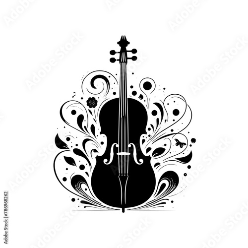 Black Vector Silhouette of a Cello, Symbolizing Classical Elegance and Rich Tones- Cello illustration- cello black vector silhouette