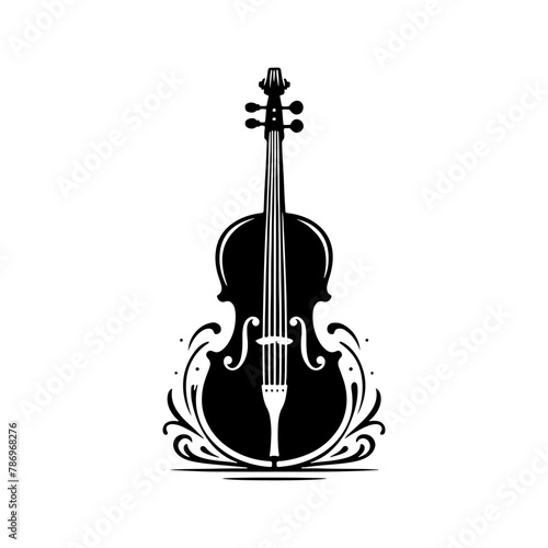 Black Vector Silhouette of a Cello, Symbolizing Classical Elegance and Rich Tones- Cello illustration- cello black vector silhouette